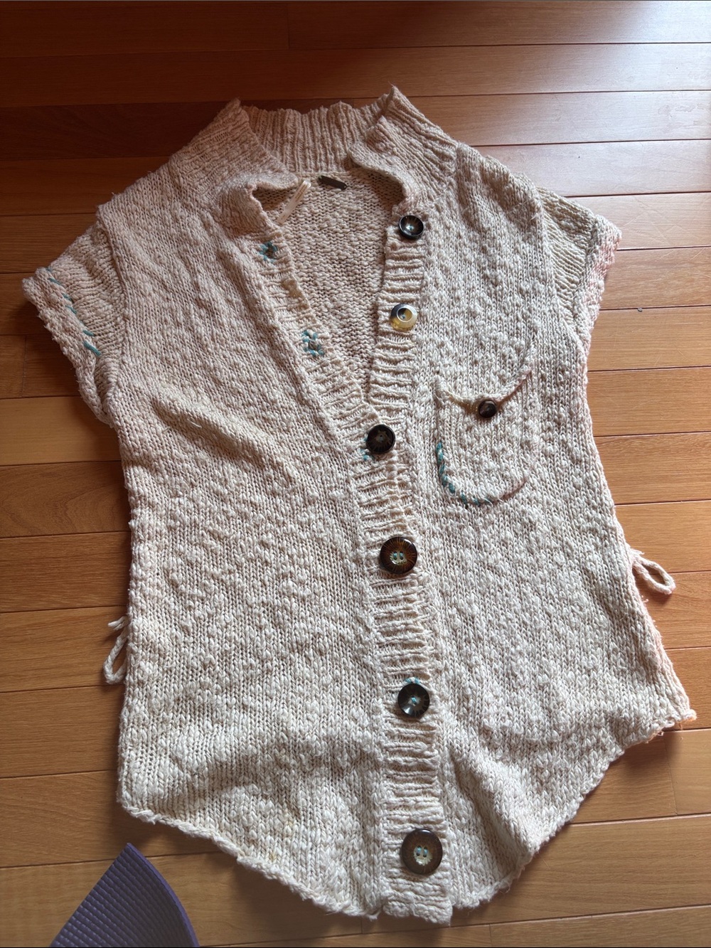 Free people Cream Knit Button-Front knit top with Pocket Detail